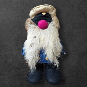 Vintage 80s Sea Captain Plush Doll Felt & Reindeer Fur Handmade In Canada Fufel